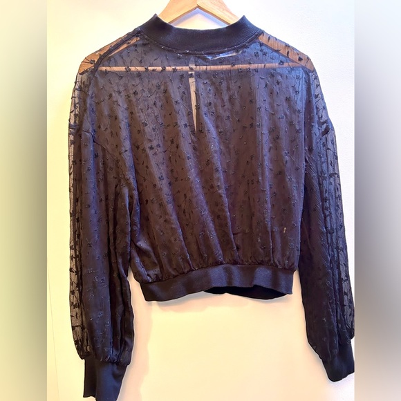Zara Sheer Black Floral Long sleeve Top Blouse - Picture 2 of 7